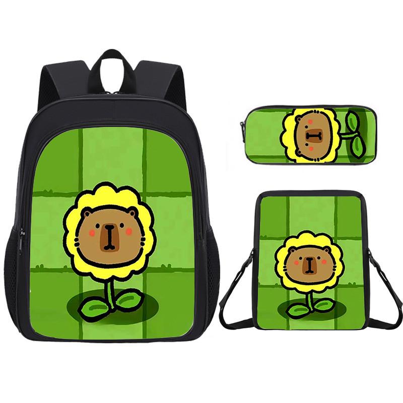 Capybara Educational Backpack Set With Large Capacity And Breathable Back Support