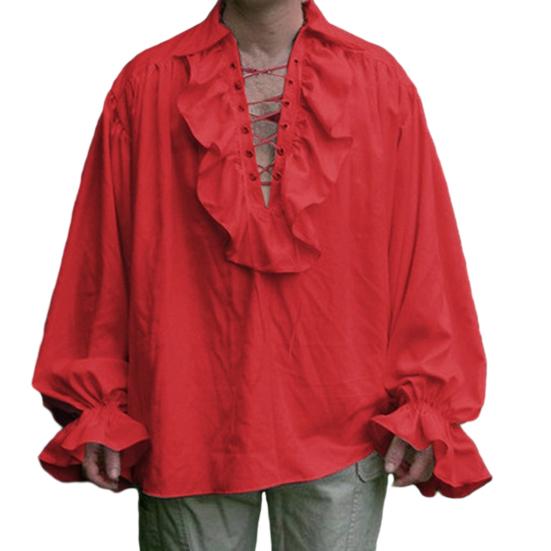 Мужская рубашка в стиле Ренессанс, костюм с рюшами и длинными рукавами на шнуровке, средневековая рубашка в стиле стимпанк, пиратская рубашка для косплея, сценическая драма