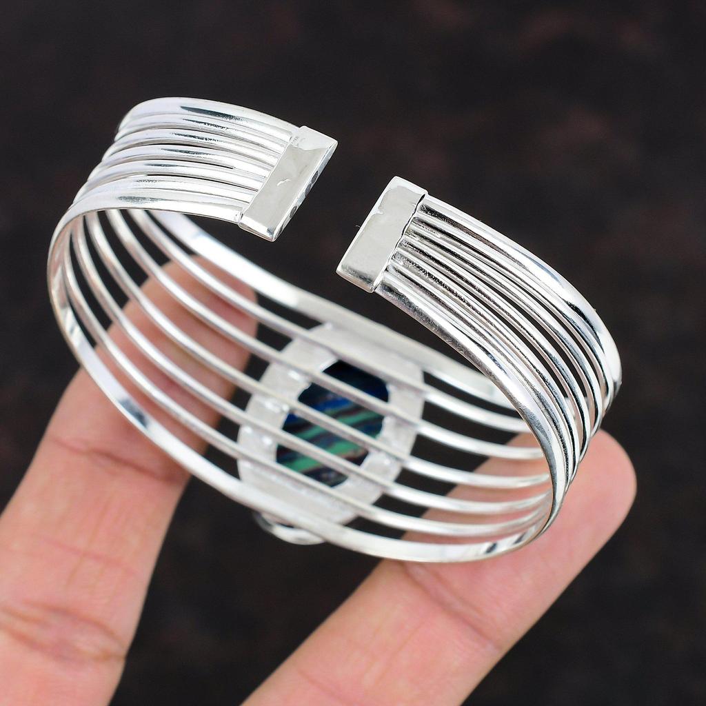 Rainbow Calsilica Bangle Handmade Gemstone Cuff Bracelet 925 Sterling Silver Bangle Adjustable Cuff Bracelet Dainty Jewelry Engagement Gifts