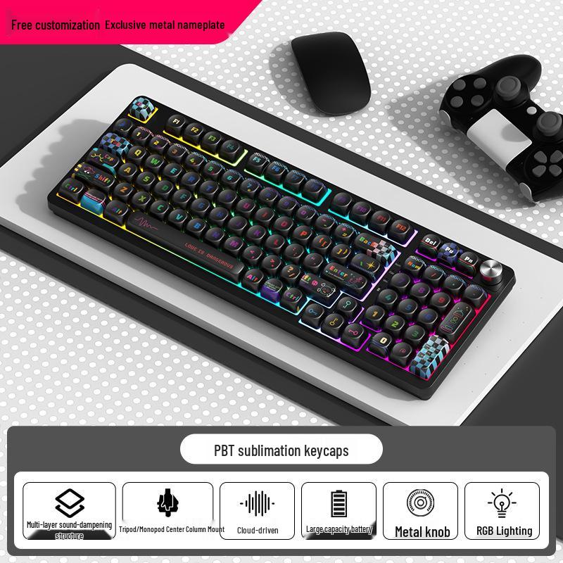 98-клавишная RGB беспроводная Bluetooth механическая клавиатура с тройным режимом - Игровая, для киберспорта и офиса, с настраиваемым экраном