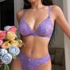 French Ultra Thin Women Underwear Set Sexy Lace Flowers Embroidery Bralette Wireless Deep V  Push Up Bra Set Breathable Lingerie