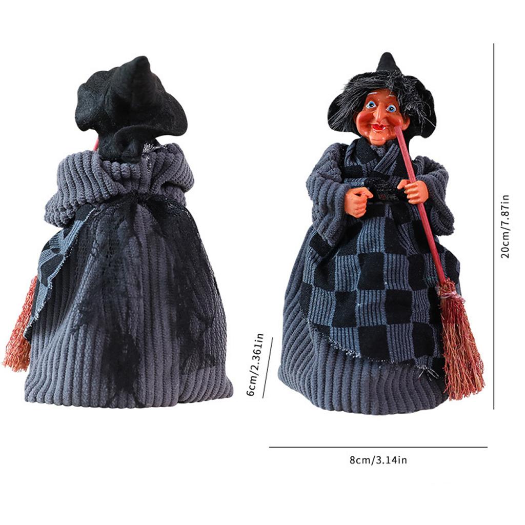 1PC Halloween Witch Hanging Props W/ Broom Witch Broom Props Spooky Witch Ornament for Garden Haunted House Bars Party Decor