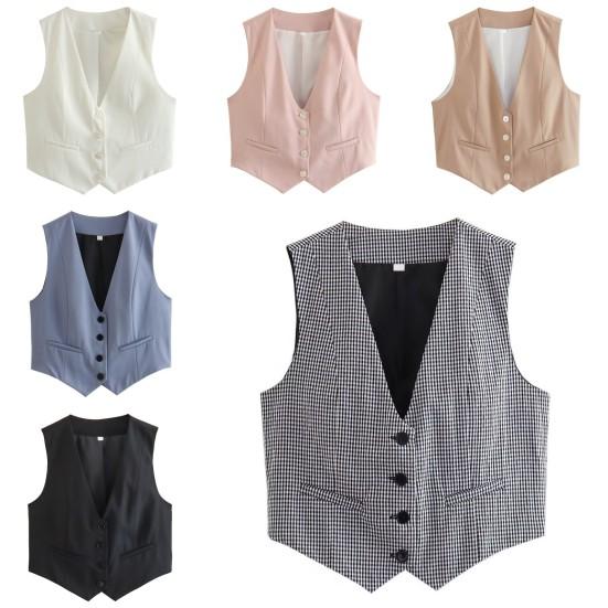 Женский формальный жилет с глубоким v-образным вырезом, однобортный кардиган без рукавов, однотонный свободный OL, офисная одежда, жилет, женское пальто