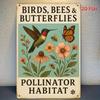 Nature-Inspired Metal Wall Art Plaque - Tin Sign Featuring Birds, Bees & Butterflies - Rustic Home, Restaurant, Bar, Cafe, G