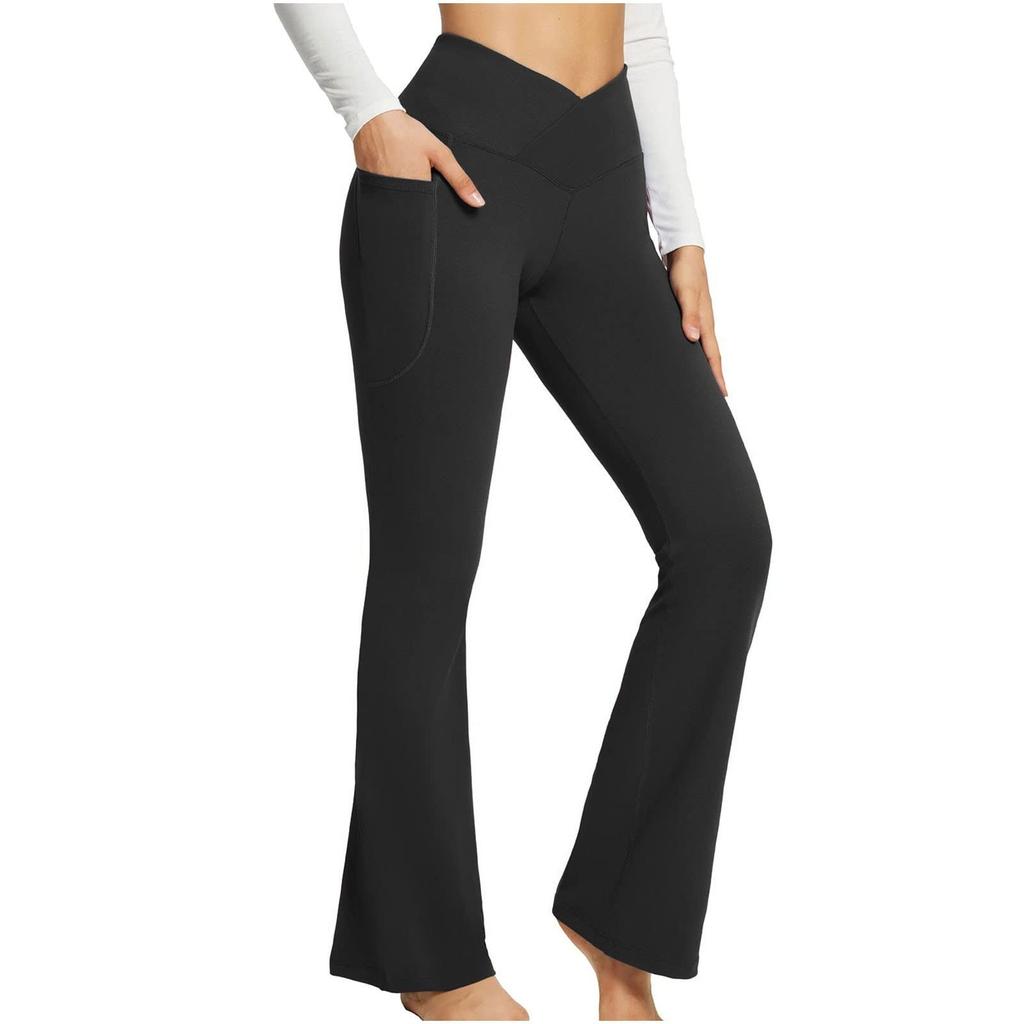 Fashion Womens Sexy Yoga Pants High Waist Cross Wide Leg Solid Color Exercise Yoga Pants