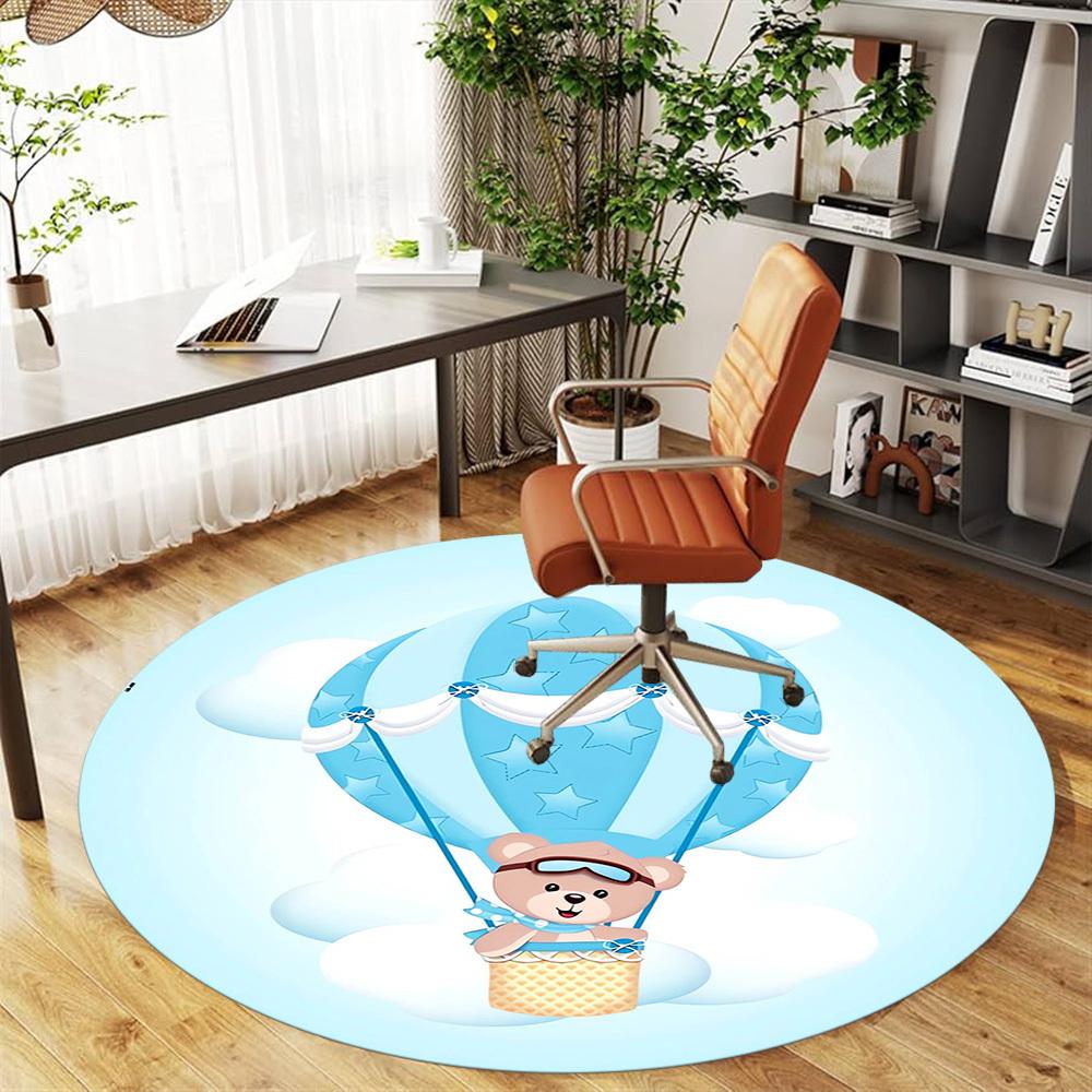 1pc Hot air balloon Teddy bear Round Chair mat Area Rug - Non-Slip, Floor Mat for Office, Bedroom, home decor Christmas Gift p0811435