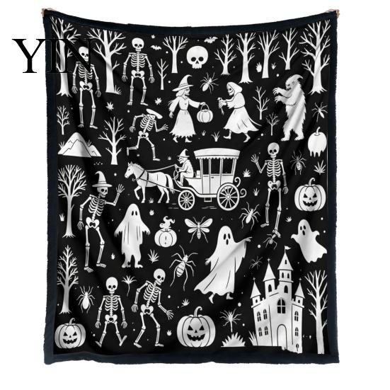 Customizable Velvet Art Blanket Halloween DIY Coloring Blanket, Throw with Ghost Patterns, Color Your Washable Own Cozy for Adults And Kids,