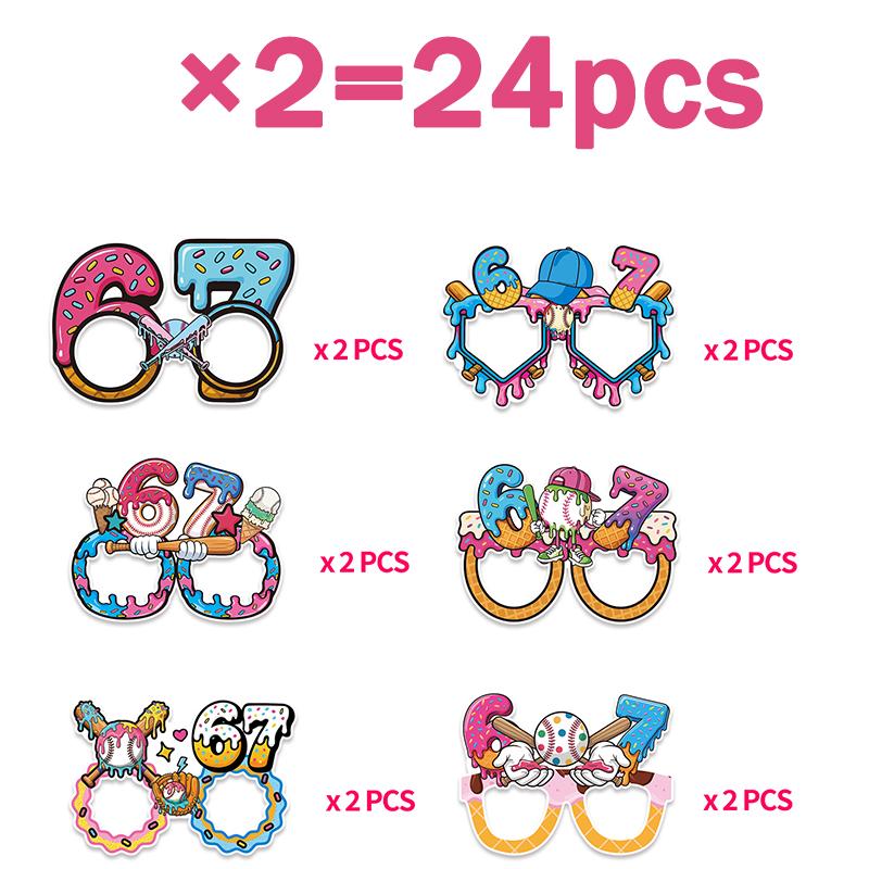 12-36pcs/set 67 Six Seven Theme Decoration Party Supplies Take Photo Paper Glasses Set Includes Banner Cupcake Toppers Ballons
