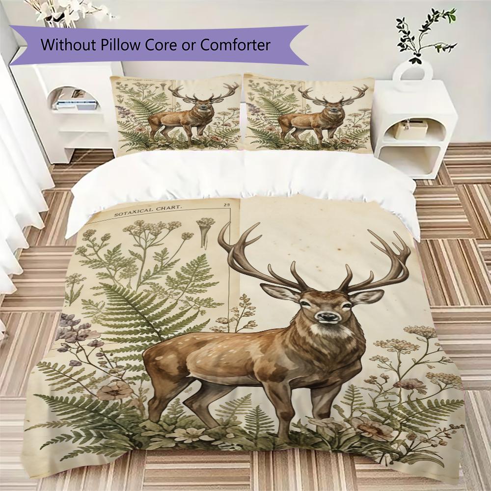 Retro Deer Pattern Bedding uilt Set uilt Cover Pillowcase Home Decoration Birthday Gift (1 * duvet cover + 2 * pillowcase without core)