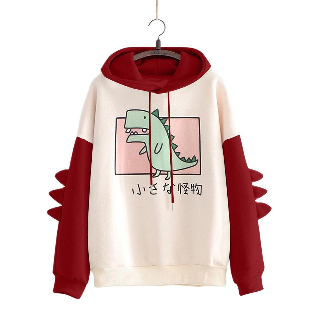 Cute Dinosaur Hoodies Women Sweatshirt Pullovers Tops Harajuku Hooded Girls Female Teens Hooded Clothes 2023