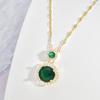 Titanium Steel Emerald Necklace Women'S Retro Trend Temperament Set With Gemstones Geometric Pendant Collarbone Chain