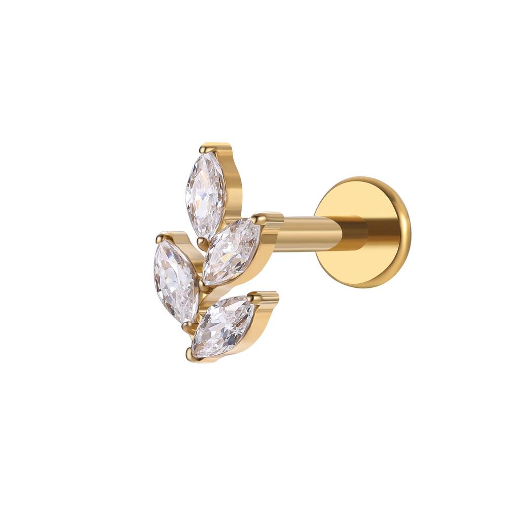 Серьги-гвоздики для хряща уха серии Gold F136 из титана с цирконием marquise и внутренним спиральным дизайном