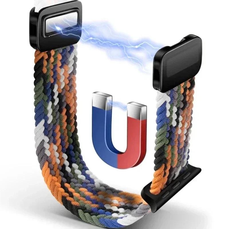 Плетеный нейлоновый ремешок-петля для Apple Watch Ultra2 49мм 9 8 7 45 41мм Металлический магнитный браслет-ремешок для 6 5 4 3 SE 44 40мм