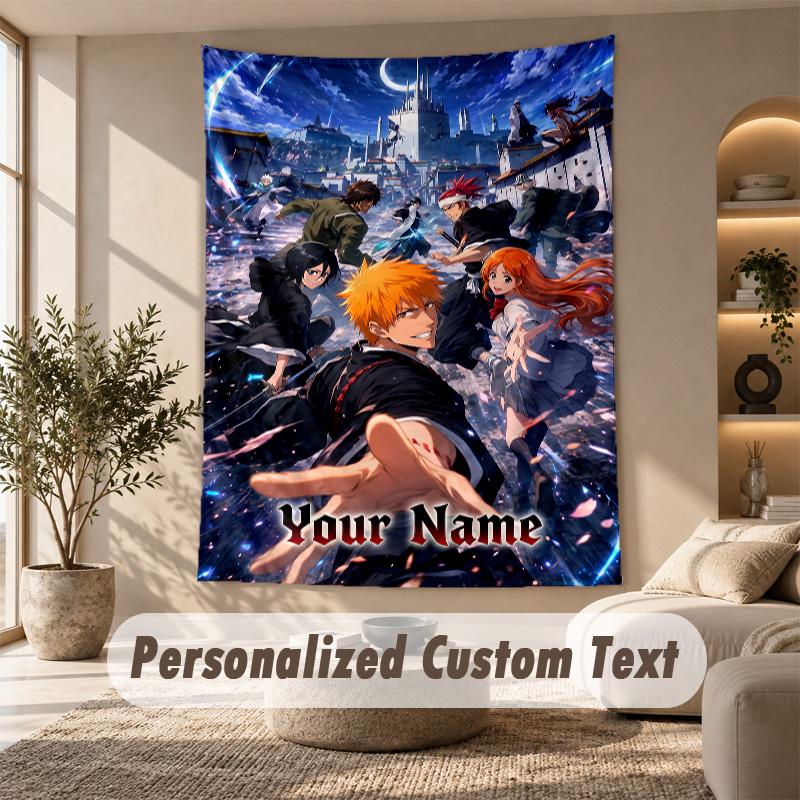 Tapestry Custom Name Text, Wall Hanging Tapestry Home Room DecorBleach anime