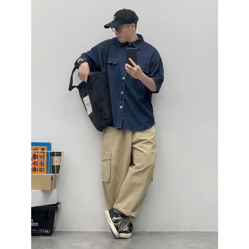 Японский ретро модный бренд летняя свободная джинсовая рубашка с короткими рукавами художественная молодежная рабочая рубашка мужская и женская многослойная куртка