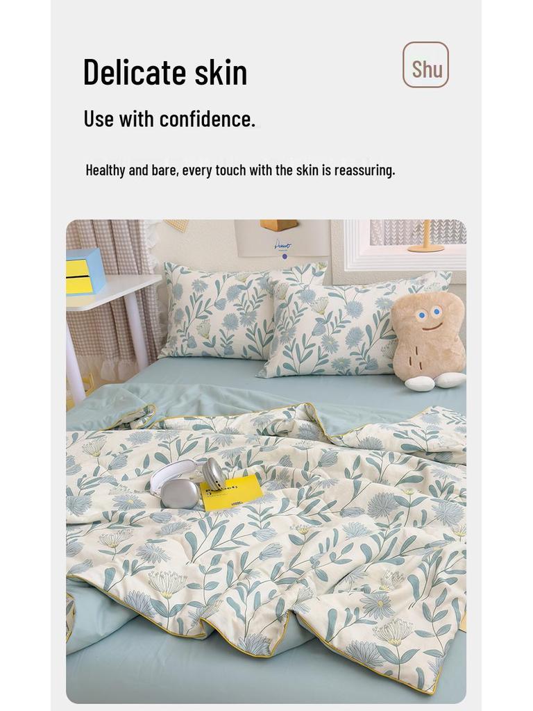 Хлопковое одеяло из марли класса А с соевым волокном - Двухслойное, летнее, прохладное, машинная стирка