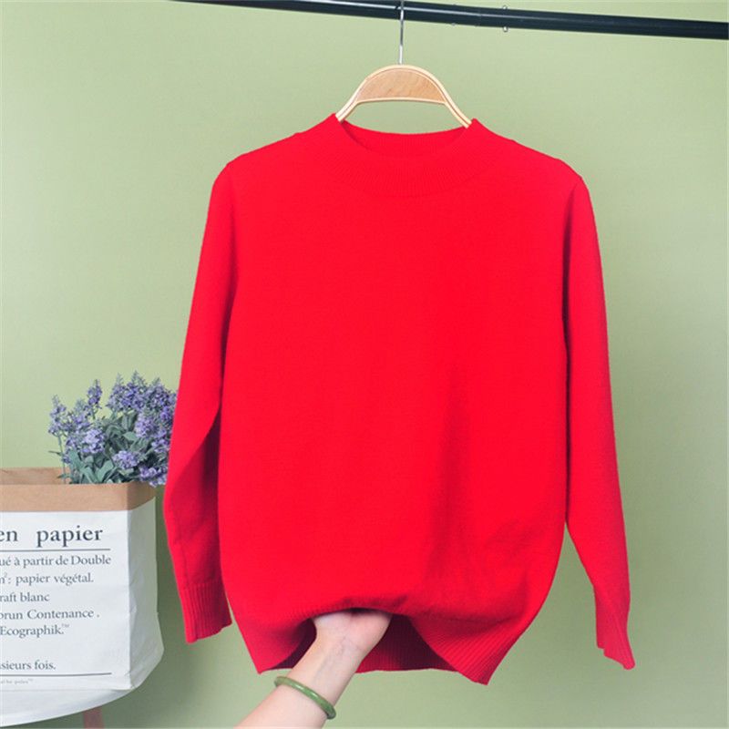 Women's Half High Collar Solid Printing Knitted Autumn and Winter Pullover Long Sleeve Embroidery Fashion Sweater