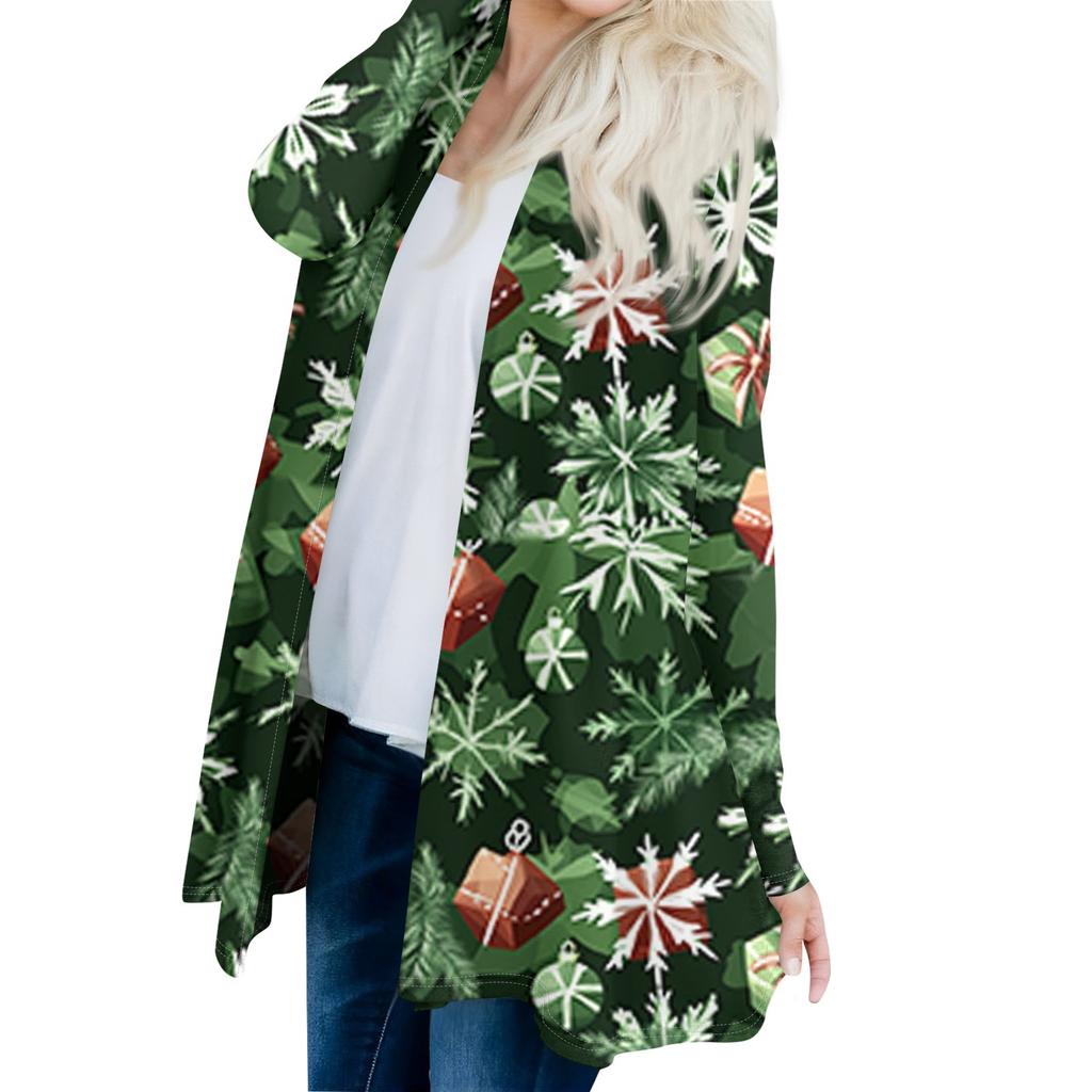Женский модный и повседневный рождественский принтованный кардиган средней длины с длинными рукавами
