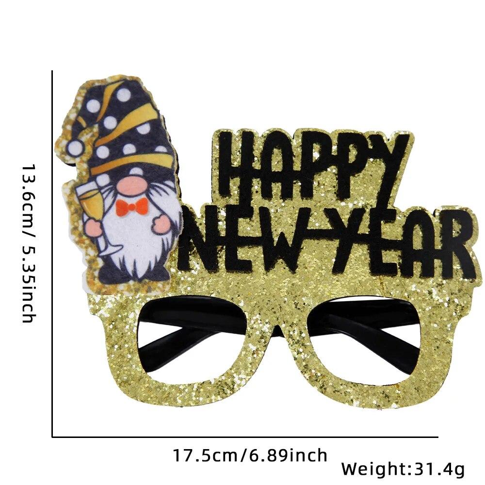New Year Non-woven Glitter Powder Glasses Happy New Year Decorations Christmas Party Decor Adult Children Eyeglass Frame
