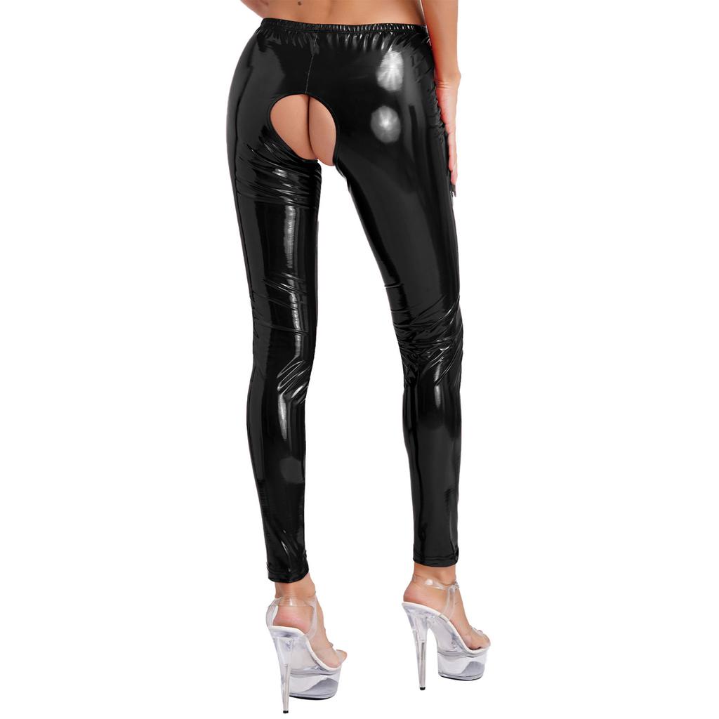 Женские глянцевые лакированные кожаные брюки без вырезов, эластичные леггинсы с высокой талией, длинные брюки, сексуальная клубная одежда