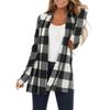Women's Plaid Print Patch Patchwork Cardigans Open Front Long Sleeve Coat