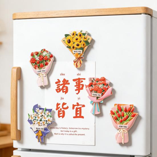 Simulated Bouquet Refrigerator Magnet Resin Flower Fridge Magnet Home Office Kitchen Cabinet Locker Whiteboard Decoration