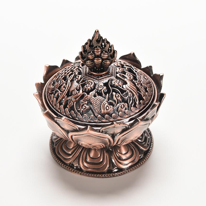 Tibet Collect Bronze Auspicious Lotus Shape Statue Box Incense Burner Censer