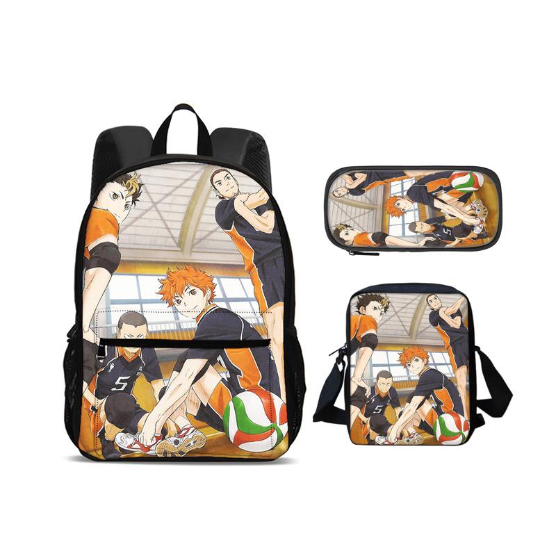 Рюкзак пенал сумка через плечо Haikyuu Набор из 3 предметов с принтом новая большая вместимость для ученика мальчика и девочки лучший подарок на день рождения для школы