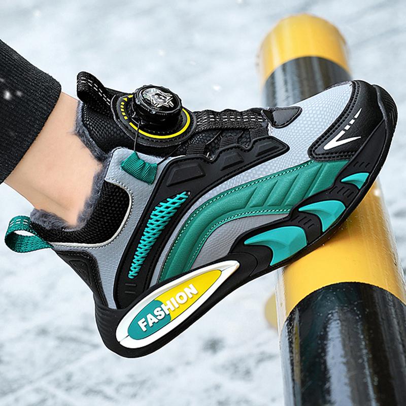 Winter Sneakers Kids Cotton Shoes Sneakers PU Waterproof Plus Velvet Rotating Button Warm Ultra-light Boys Snow Sneakers