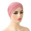 H117 Forehead Criss Cross Muslim Turban Pure Color Stretch Inner Hijabs For Caps Ready To Wear Women Head Scarf Under Bonnet
