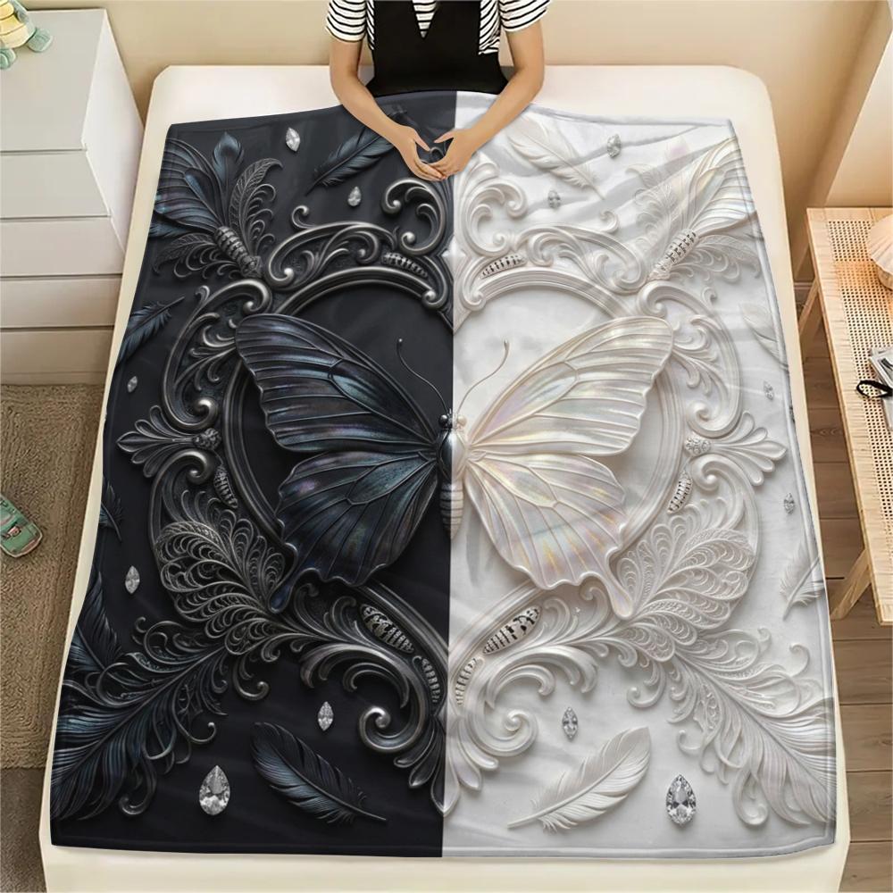1Pc Butterfly Print Flannel Blanket, High quality Comfortable for All Seasons, Home Decor, Warmth and Comfort, Perfect for Christmas Gifts W35