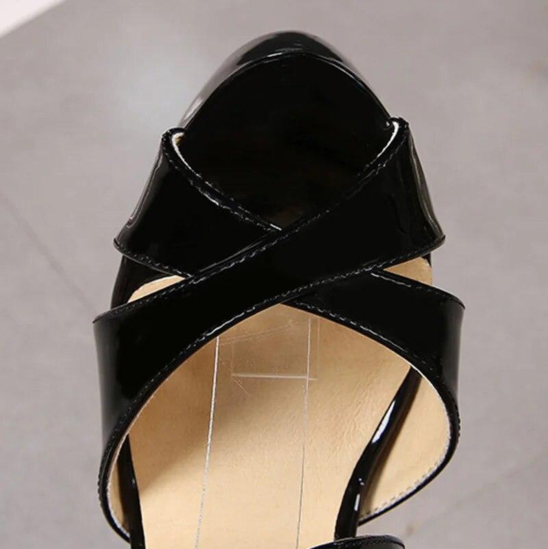 Женские туфли на шпильке с неглубоким глянцевым перекрестным ремешком, пикантная мода, каблук 14 см, платформа 4 см, WZ