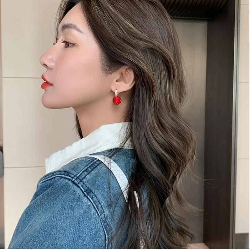 Элегантные серьги-кольца с красными стразами для женщин - Модный корейский стиль