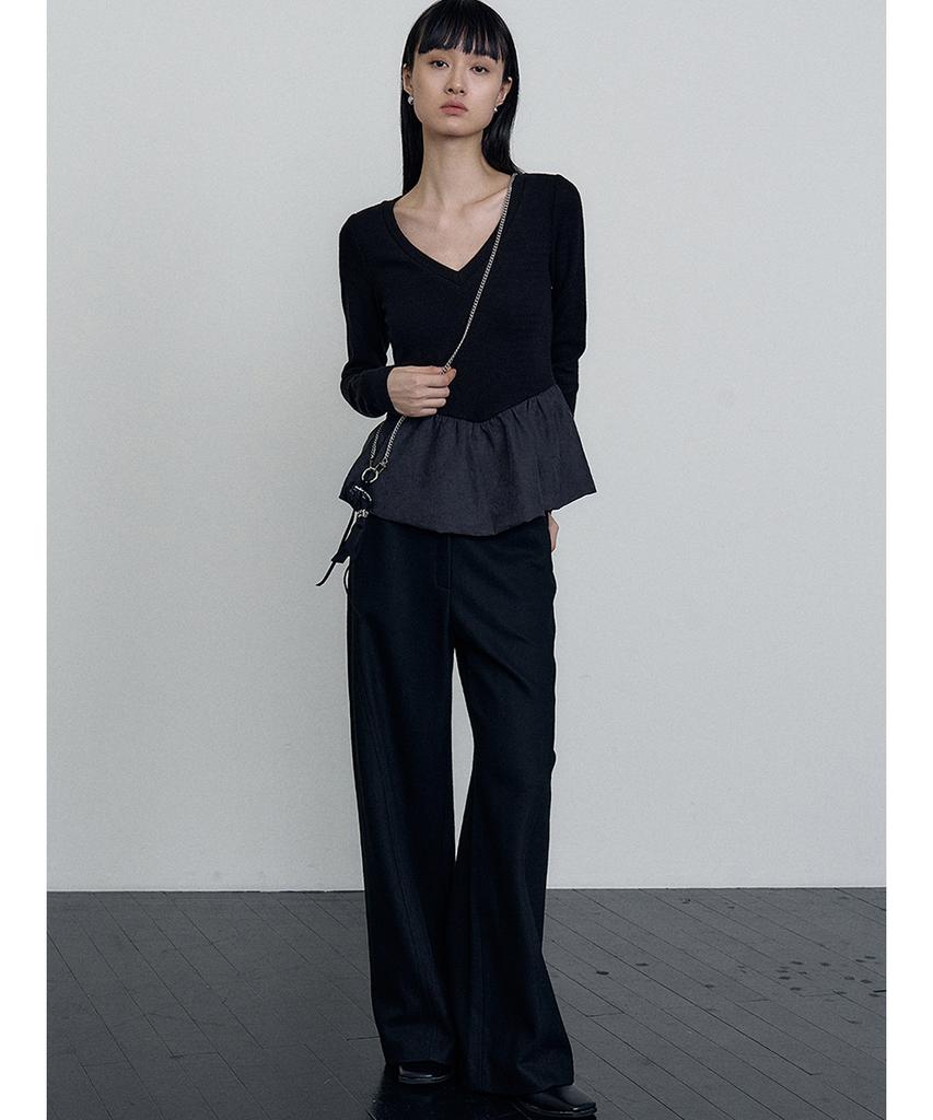 MAKE A TOAST Wool Blend Midrise Pants Black Mbefpa001Bk