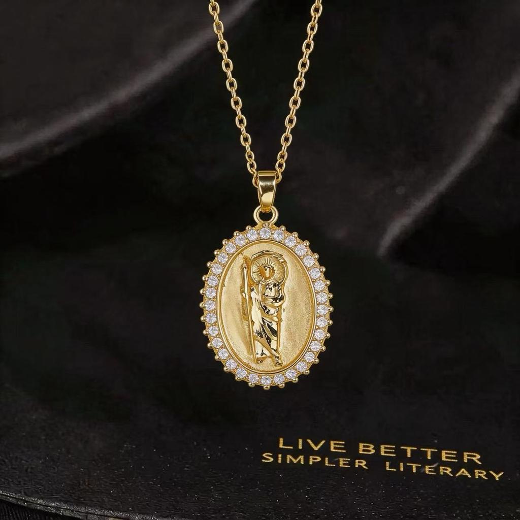 Copper Plated Real Gold Zircon Maria Pendant Necklace European American Niche High-end Women Ins Fashion Holiday Present