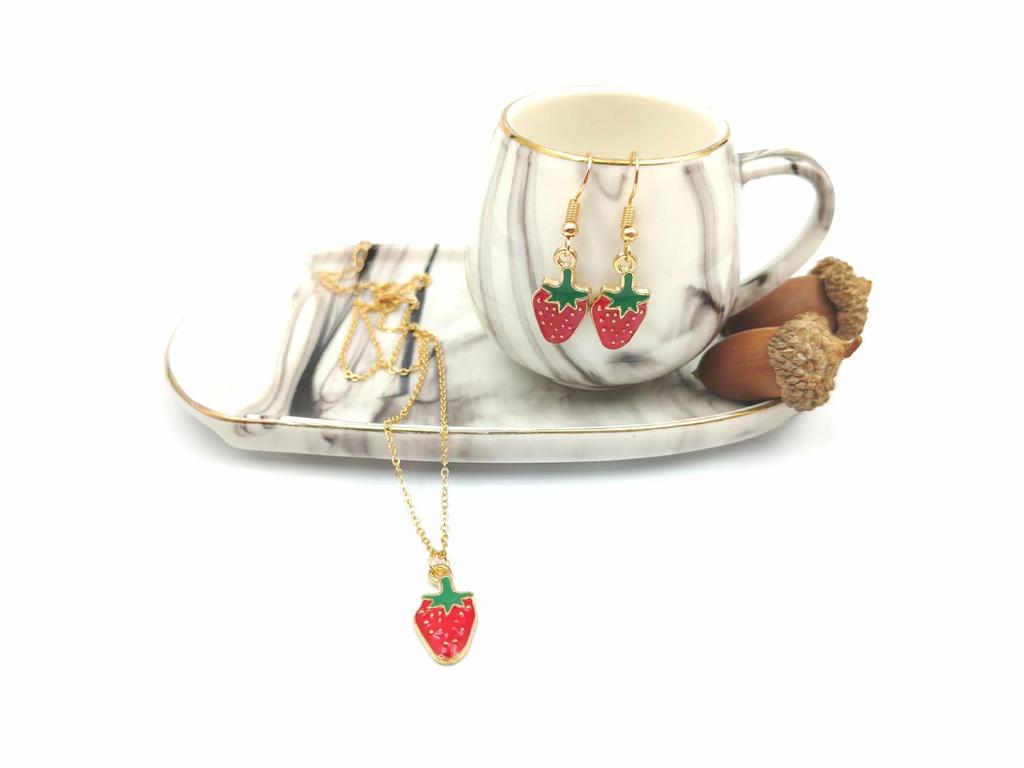 Personalized Strawberry & Cherry Clavicle Necklace Set - Elegant Fruit Design