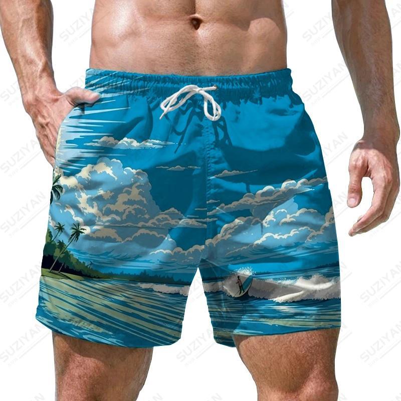 Sea Wave Pattern 3D Print Men's Shorts Quick Dry Swim Shorts Casual Beach Pants Oversized Sports Shorts Trend Men Clothing