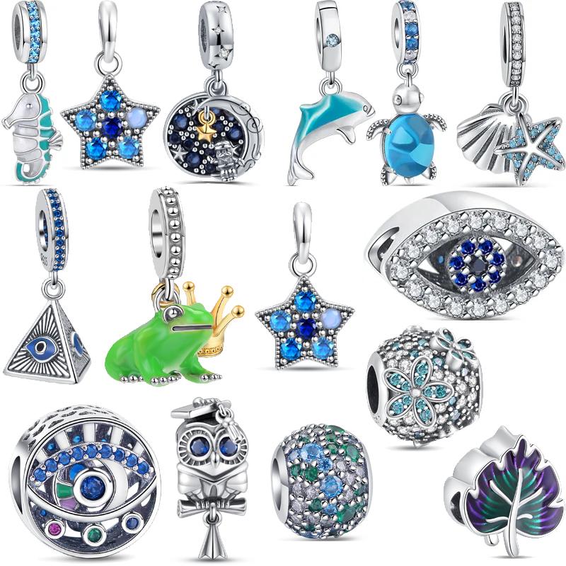 925 Серебряные голубые глаза дельфина кита тропической рыбы красочная палитра бусины шарма подходят оригинальные подвески браслет женские ювелирные изделия