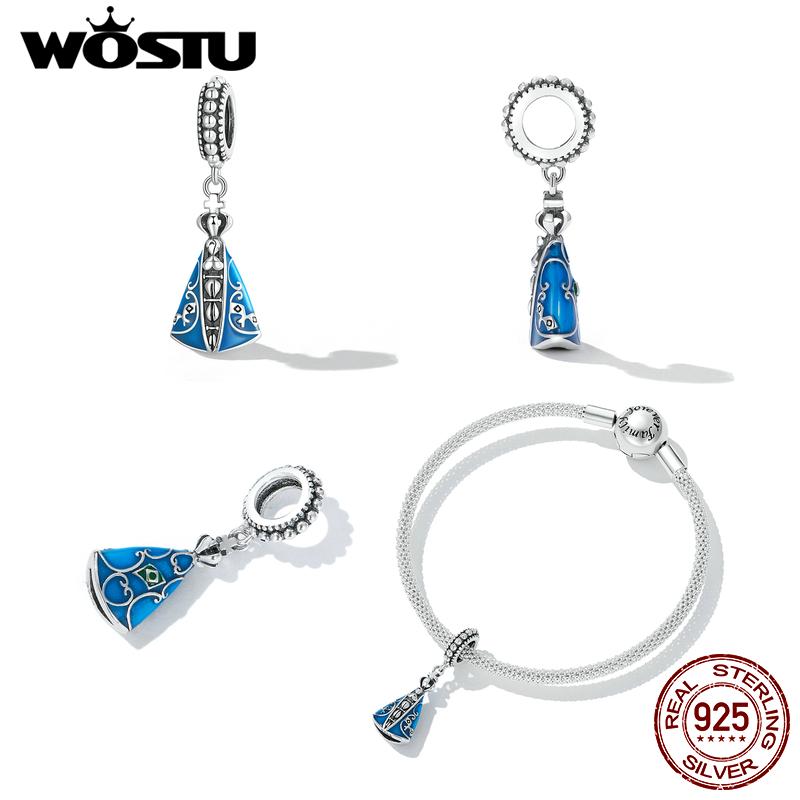 WOSTU Стерлингового Серебра 925 пробы Патронус Бразилии Шарм Синяя Эмаль Бусина Религиозный Подвеска Подходит Оригинальный Браслет Счастливые Ювелирные Изделия