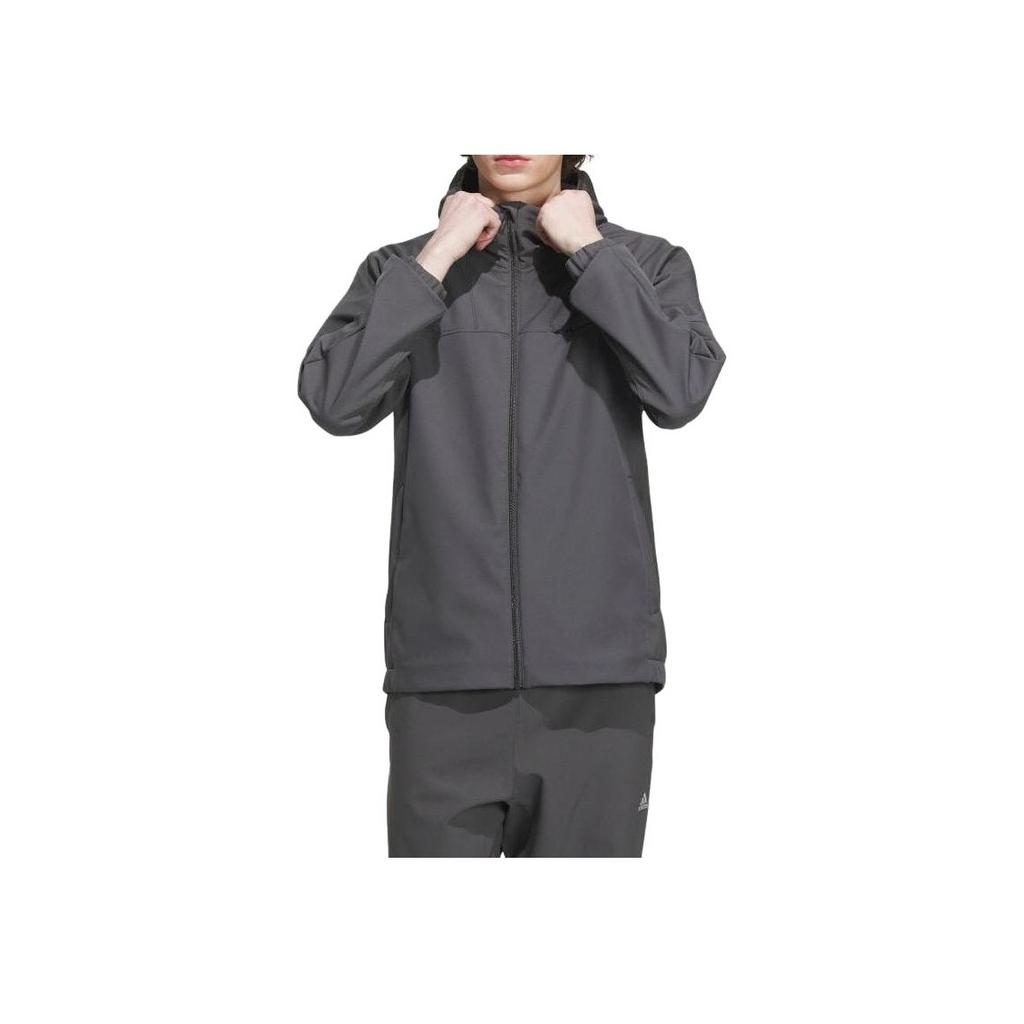 Adidas Solid Color Hooded Zip-Up Long Sleeve Jacket Men Jacket Gray IK7354