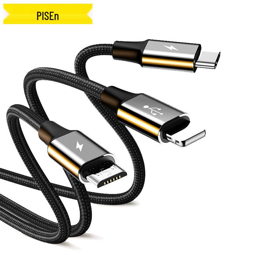 Pisen 100W USB-C 3-in-1 Braided Fast Charging Cable, Customizable with Logo.