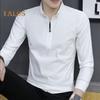Весна Осень Мужская Рубашка Длинные Рукава Половина Молнии Slim Fit Стоячий Воротник Однотонный Пуловер Средней Длины Повседневная Одежда Деловой Офис Топ