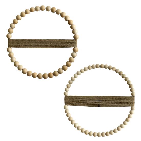 Wood Bead Rope Wall Decoration Boho Farmhouse Rustic Round Plants Display Frame Wall Art