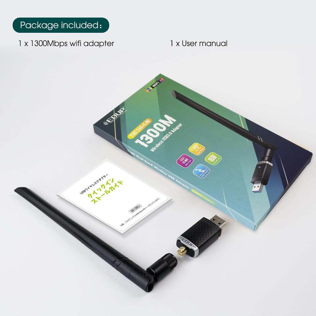 WiFi Wireless LAN Handset 1300Mbps WIFI Adapter Dual Band AC High Speed Communication 5dBi Rotating Antenna Compatible with OS X USB3.0 5G/2.4G 802.11