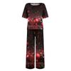 Женский шелковый атласный пижамный комплект с рождественским принтом, рубашка с коротким рукавом и длинные пижамные штаны, мягкая домашняя одежда