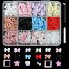 Kawaii Colorful Mixed Resin Rhinestone Nail Art Charms Bowknot Pearls Kit DIY Manicure Decorations Box With Wax Pen Tweezers