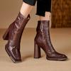 Женские ботильоны на высоком каблуке, модные кожаные туфли с квадратным носком, зимняя трендовая обувь для офиса 2025 года, элегантные массивные ботинки для женщин