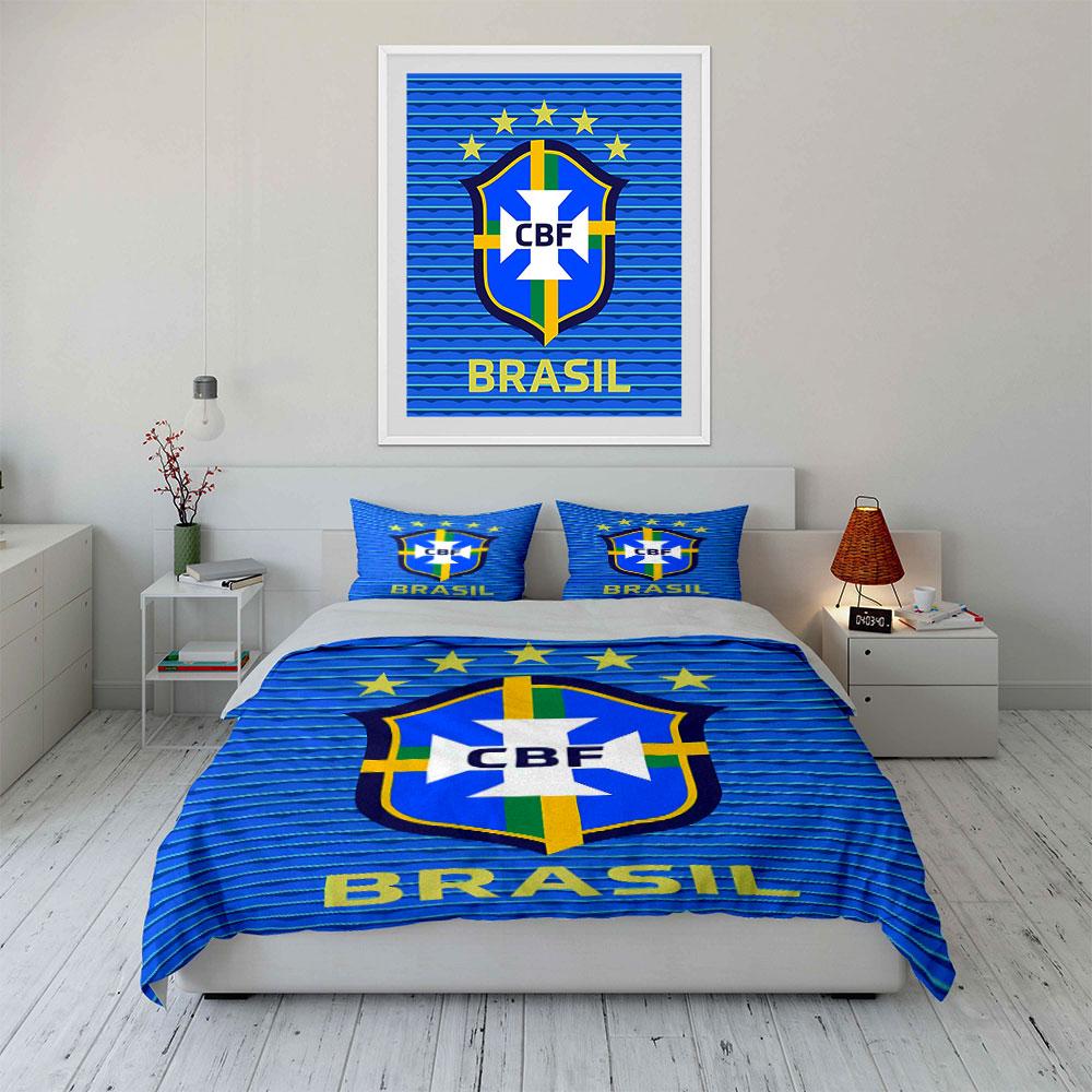 Blue Brazil CBF Bedding Set Bedding Duvet Cover Set Duvet Cover Pillowcases (1 * Duvet Cover 2 * Pillowcases, without duvet insert)