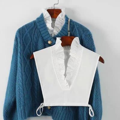 Fake Collar for Womens Cotton Deep V-neck Shirt Detachable Decor Collar Autumn and Winter Matching Sweater Cardigan False Collar