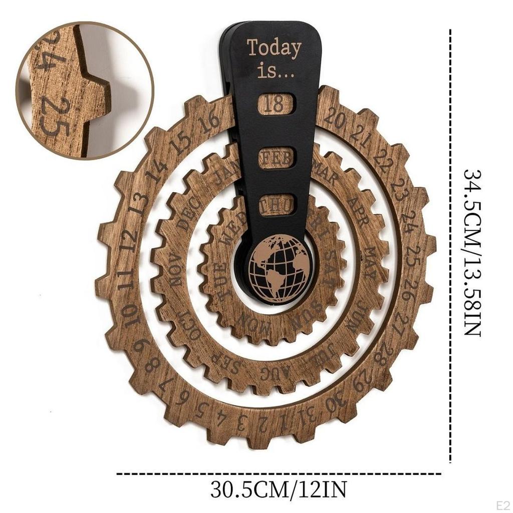 Calendar Wooden Discs Collector's Art Ornament Rotatable Rotating for Bookshelf
